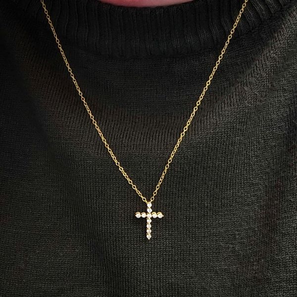 Yellow Gold Diamond Cross Pendant Image 3 Mark Jewellers La Crosse, WI