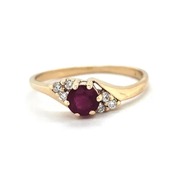 Estate Yellow Gold Red Stone & Diamond Ring Mark Jewellers La Crosse, WI