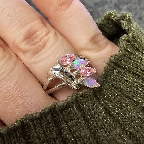 Estate Sterling Synthetic Opal & Pink CZ Ring Image 2 Mark Jewellers La Crosse, WI