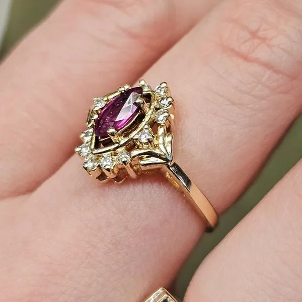 Estate Yellow Gold Red Stone & Diamond Ring Image 3 Mark Jewellers La Crosse, WI