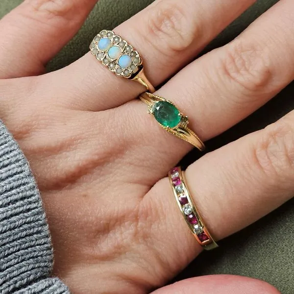 Estate Yellow Gold Opal Seed Pearl Ring Image 3 Mark Jewellers La Crosse, WI