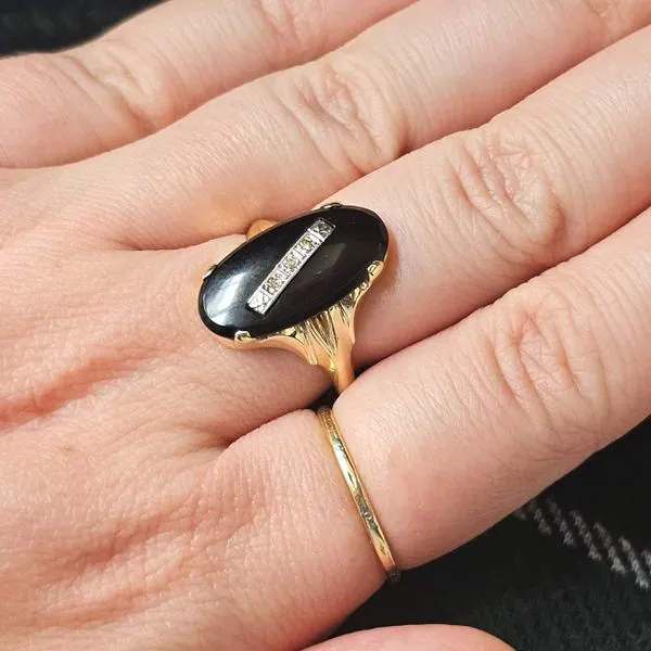 Estate Yellow Gold Black Onyx & Diamond Ring Image 3 Mark Jewellers La Crosse, WI
