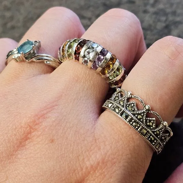 Estate Sterling Multi-Color Stone Band Image 2 Mark Jewellers La Crosse, WI