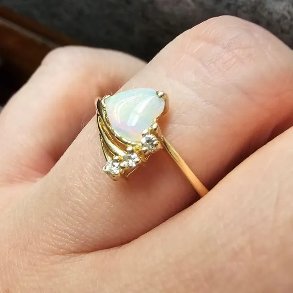 Estate Yellow Gold Synthetic Opal & Diamond Ring Image 2 Mark Jewellers La Crosse, WI