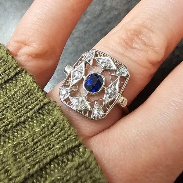 Estate Platinum Sapphire & Diamond Ring Image 3 Mark Jewellers La Crosse, WI