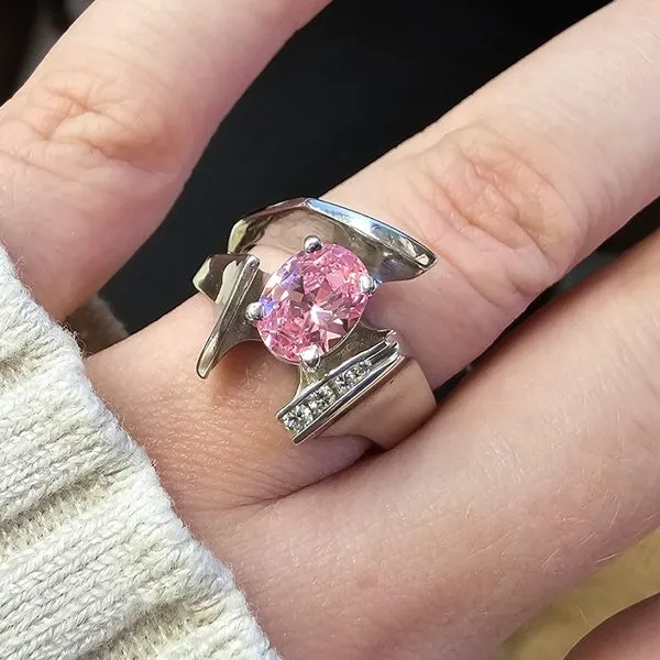 Estate White Gold Pink Stone Ring Image 2 Mark Jewellers La Crosse, WI