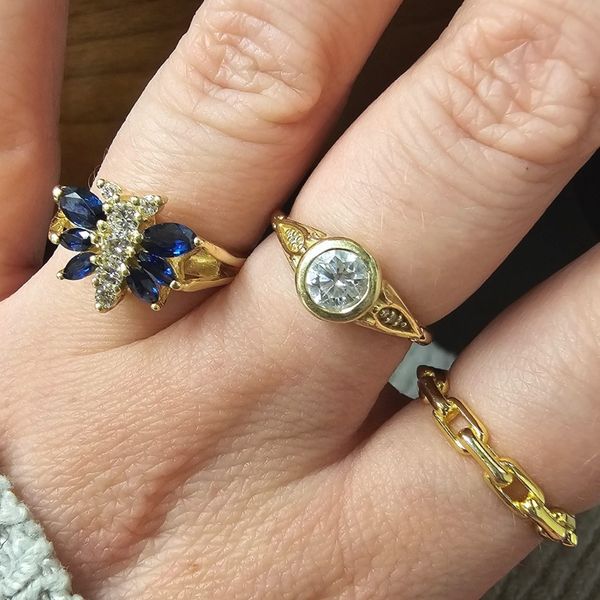 Estate Yellow Gold Blue Stone & Diamond Butterfly Ring Image 3 Mark Jewellers La Crosse, WI