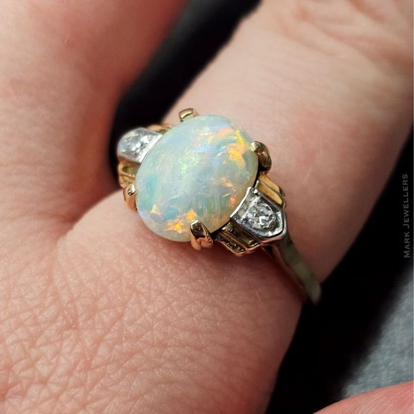 Estate Rose Gold Synthetic Opal & Diamond Ring Image 3 Mark Jewellers La Crosse, WI