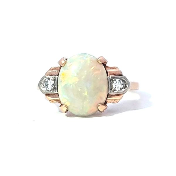 Estate Rose Gold Synthetic Opal & Diamond Ring Mark Jewellers La Crosse, WI