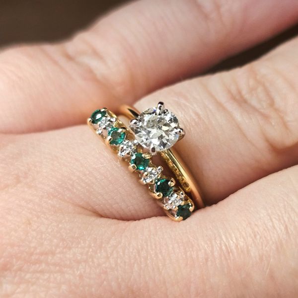 Estate Yellow Gold Green & White Stone Ring Image 3 Mark Jewellers La Crosse, WI