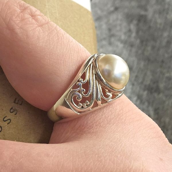Estate Sterling Button Pearl Ring Image 3 Mark Jewellers La Crosse, WI