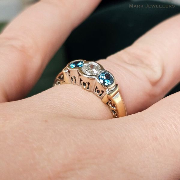 Estate Two Tone Gold Blue Stone Ring Image 2 Mark Jewellers La Crosse, WI
