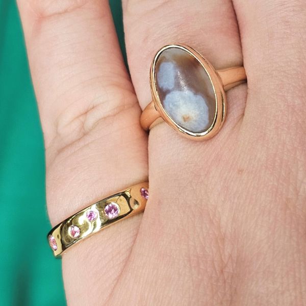 Estate Yellow Gold Pink Stone Ring Image 3 Mark Jewellers La Crosse, WI