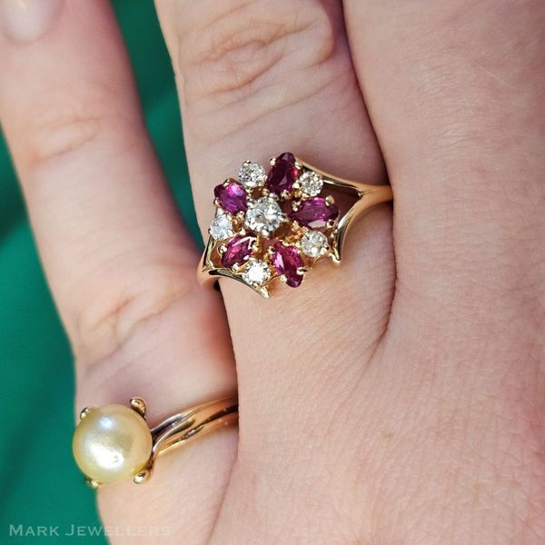 Estate Yellow Gold Red Stone & Diamond Ring Image 3 Mark Jewellers La Crosse, WI