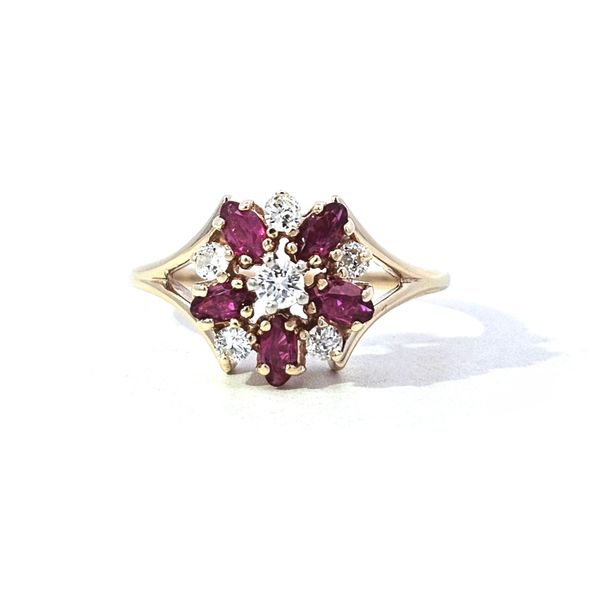 Estate Yellow Gold Red Stone & Diamond Ring Mark Jewellers La Crosse, WI