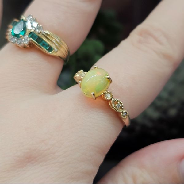 Estate Yellow Gold Synthetic Opal & Diamond Ring Image 3 Mark Jewellers La Crosse, WI