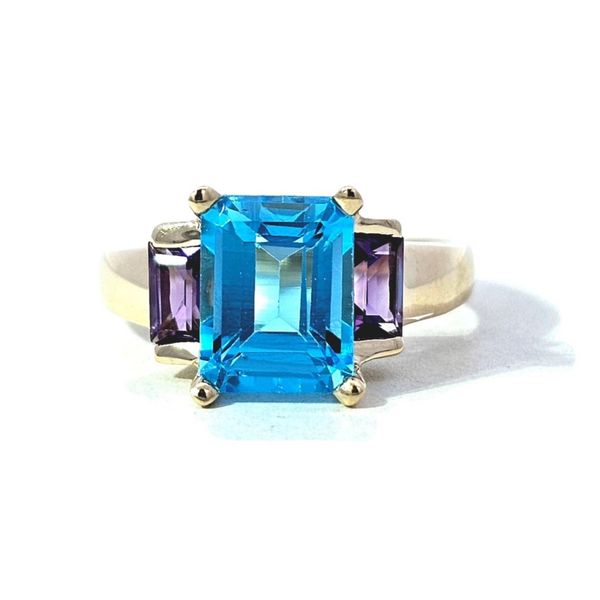 Estate Yellow Gold Blue & Purple 3-Stone Ring Mark Jewellers La Crosse, WI