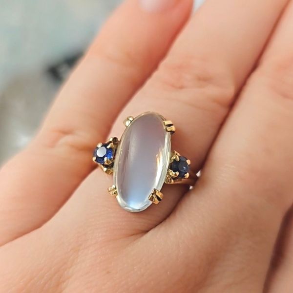 Estate Yellow Gold Synthetic Moonstone & Sapphire Ring Image 3 Mark Jewellers La Crosse, WI