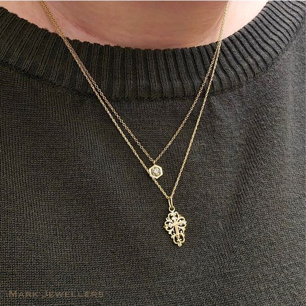 Estate Yellow & Rose Gold Cross Pendant Image 3 Mark Jewellers La Crosse, WI