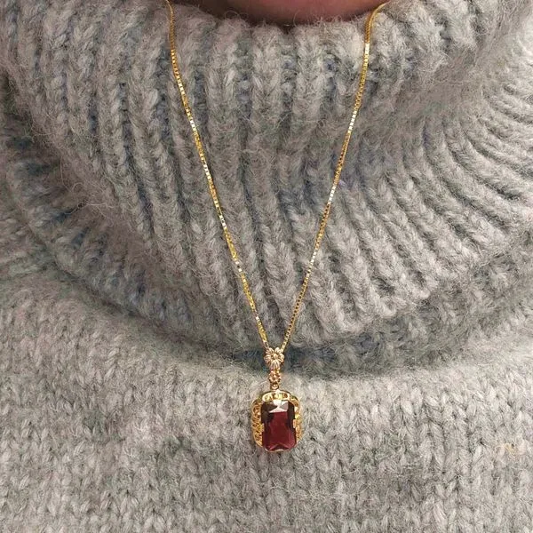 Estate Yellow Gold Red Stone Pendant Image 3 Mark Jewellers La Crosse, WI