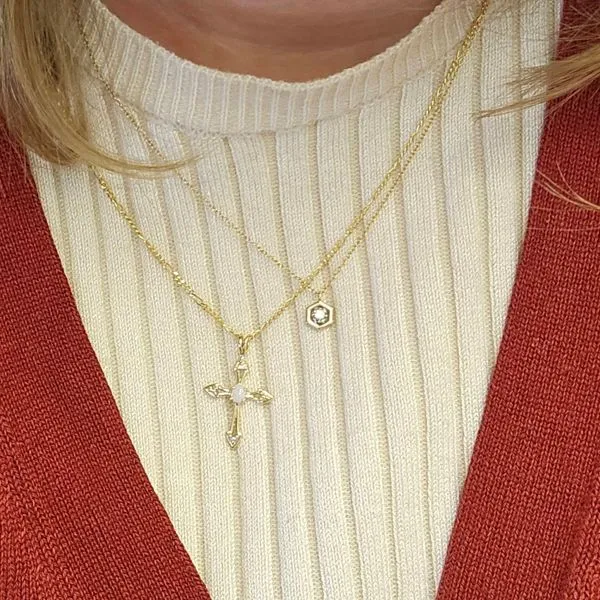 Estate Yellow Gold Synthetic Opal Cross Pendant Image 3 Mark Jewellers La Crosse, WI