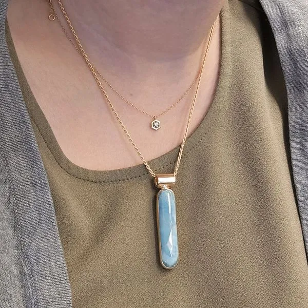Estate Yellow Gold Synthetic Blue Larimar Pendant Image 3 Mark Jewellers La Crosse, WI