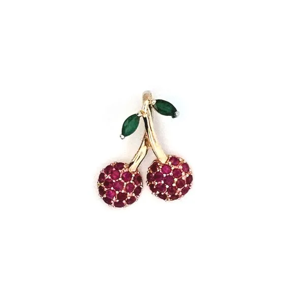 Estate Yellow Gold Red & Green Stone Cherry Pendant Mark Jewellers La Crosse, WI