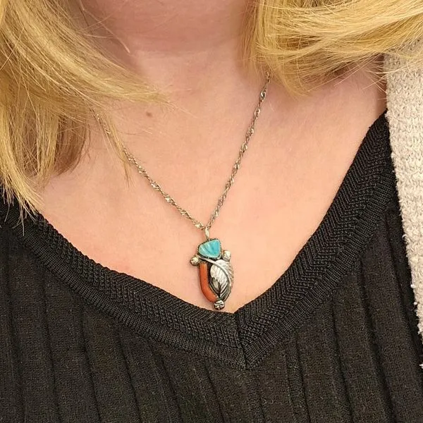 Estate Sterling Red & Blue Stone Pendant Image 3 Mark Jewellers La Crosse, WI