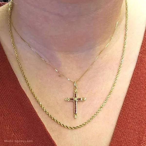Estate Yellow Gold Red Stone Cross Pendant Image 3 Mark Jewellers La Crosse, WI