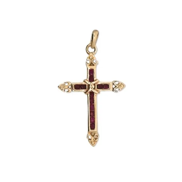 Estate Yellow Gold Red Stone Cross Pendant Mark Jewellers La Crosse, WI