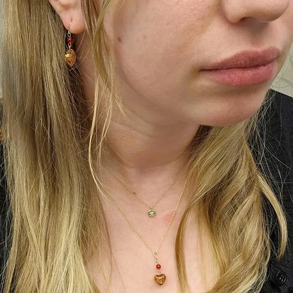 Estate Yellow Gold Murano Glass Heart Pendant & Earrings Image 2 Mark Jewellers La Crosse, WI