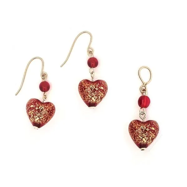 Estate Yellow Gold Murano Glass Heart Pendant & Earrings Mark Jewellers La Crosse, WI