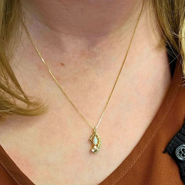 Estate Yellow Gold Synthetic Opal & Diamond Pendant Image 3 Mark Jewellers La Crosse, WI