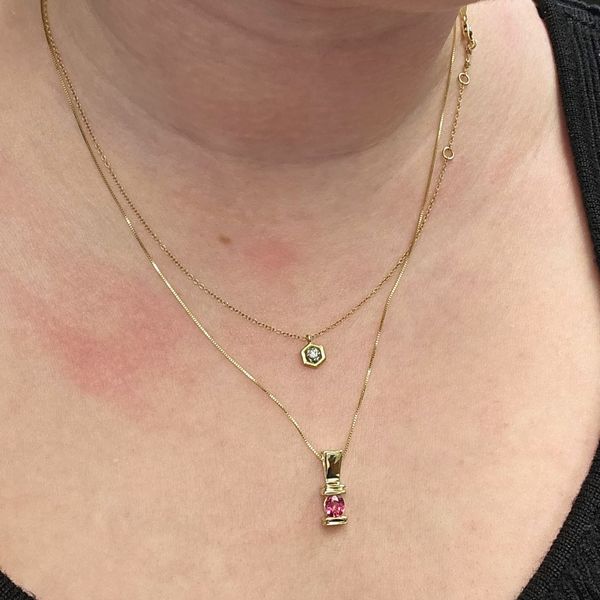 Estate Yellow Gold Pink Stone Pendant Image 3 Mark Jewellers La Crosse, WI