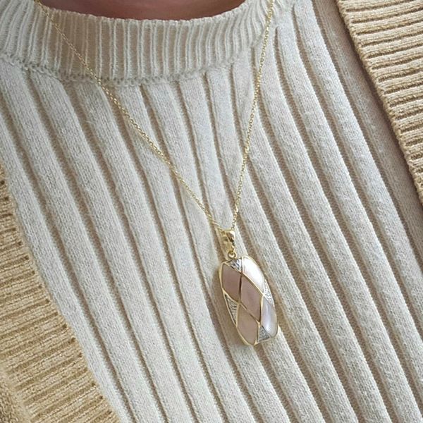 Estate Yellow Gold Pink Inlay Pendant Image 3 Mark Jewellers La Crosse, WI