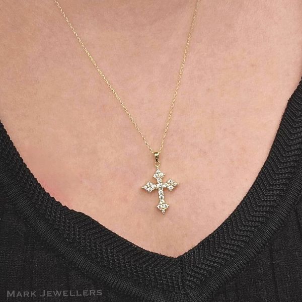 Estate Yellow Gold CZ Cross Pendant Image 3 Mark Jewellers La Crosse, WI