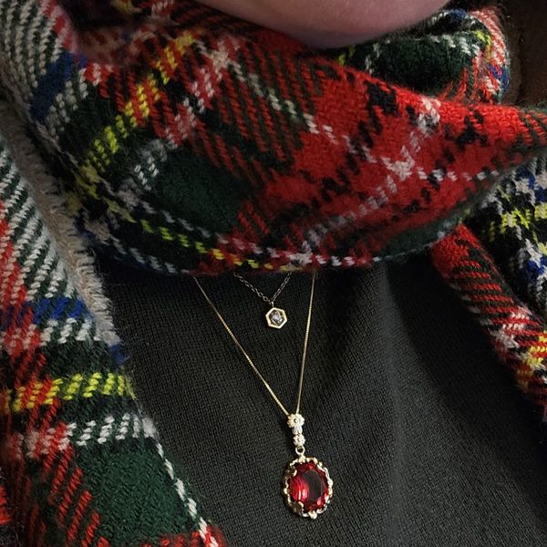 Estate Yellow Gold Red Stone Pendant Image 3 Mark Jewellers La Crosse, WI