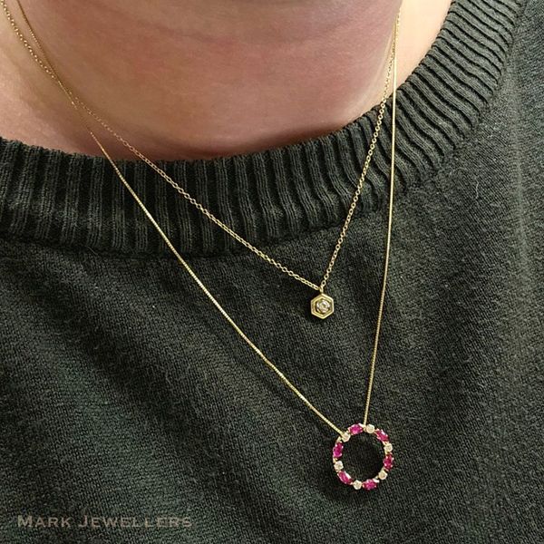 Estate Yellow Gold Red & White Stone Pendant Image 3 Mark Jewellers La Crosse, WI