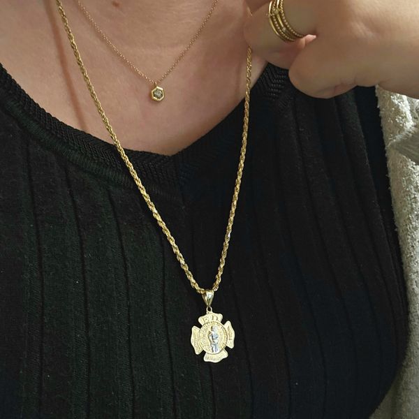 Estate Two Tone Gold St. Florian Medal Image 3 Mark Jewellers La Crosse, WI