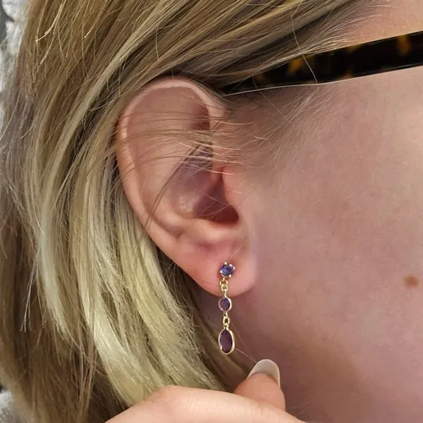 Estate Yellow Gold Amethyst Dangle Earrings Image 3 Mark Jewellers La Crosse, WI