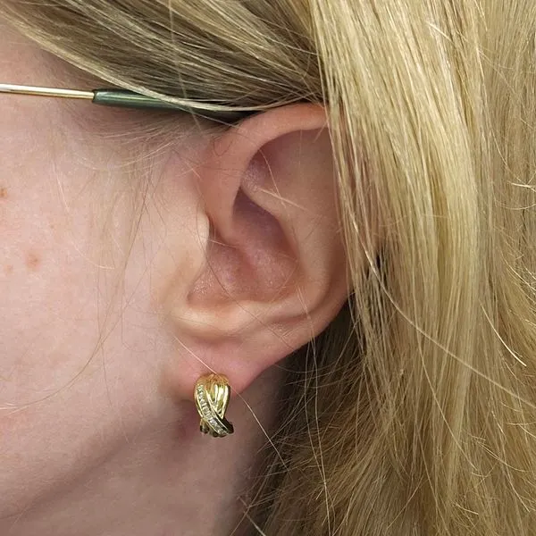 Estate Yellow Gold Diamond Hoop Earrings Image 2 Mark Jewellers La Crosse, WI