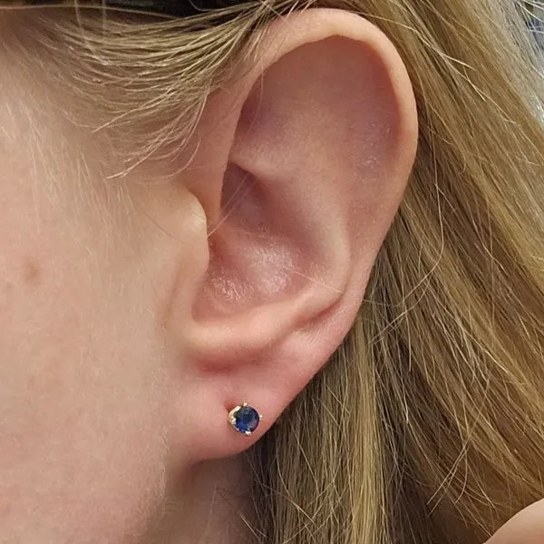 Estate Yellow Gold Blue Stone Stud Earrings Image 2 Mark Jewellers La Crosse, WI