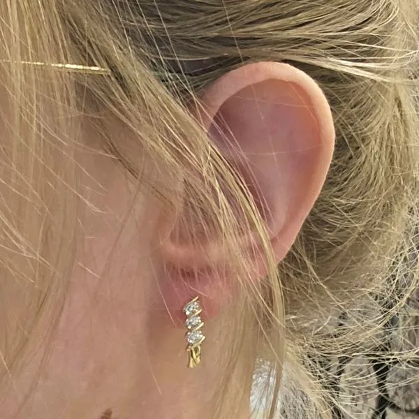 Estate Yellow Gold Diamond J-Hoop Earrings Image 3 Mark Jewellers La Crosse, WI