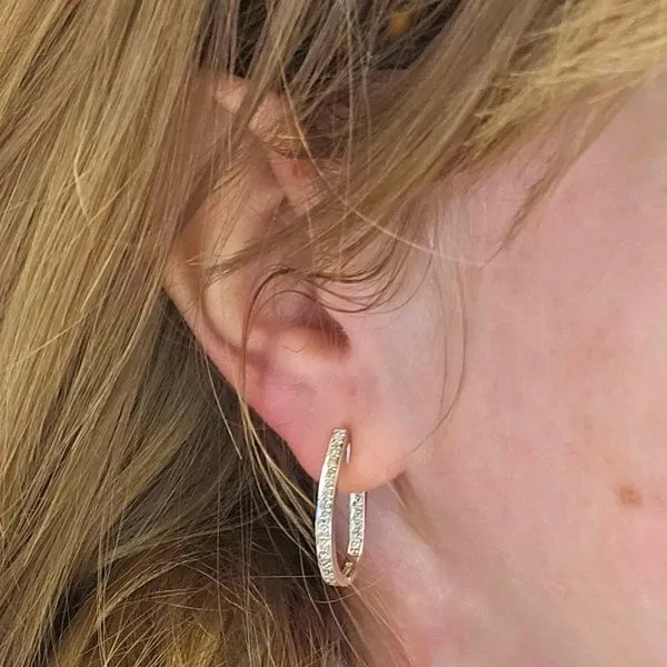 Estate White Gold Diamond Hoop Earrings Image 3 Mark Jewellers La Crosse, WI