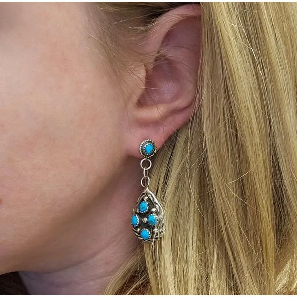 Estate Sterling Synthetic Turquoise Drop Earrings Image 3 Mark Jewellers La Crosse, WI