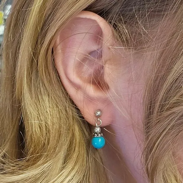 Estate Sterling Teal Bead Drop Earrings Image 3 Mark Jewellers La Crosse, WI
