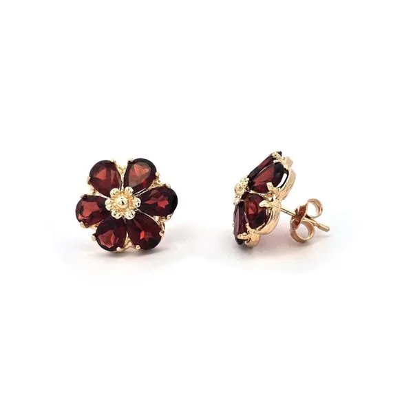 Estate Yellow Gold Garnet Flower Earrings Mark Jewellers La Crosse, WI