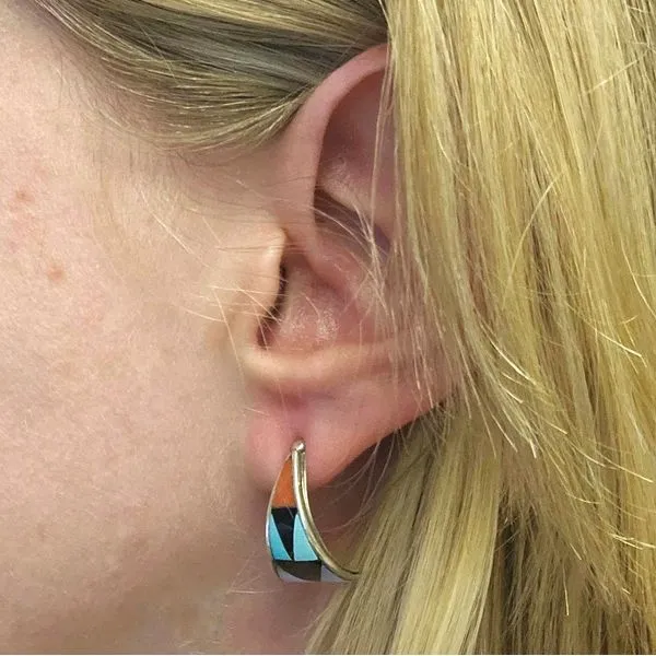 Estate Sterling Half Hoop Inlay Earrings Image 3 Mark Jewellers La Crosse, WI