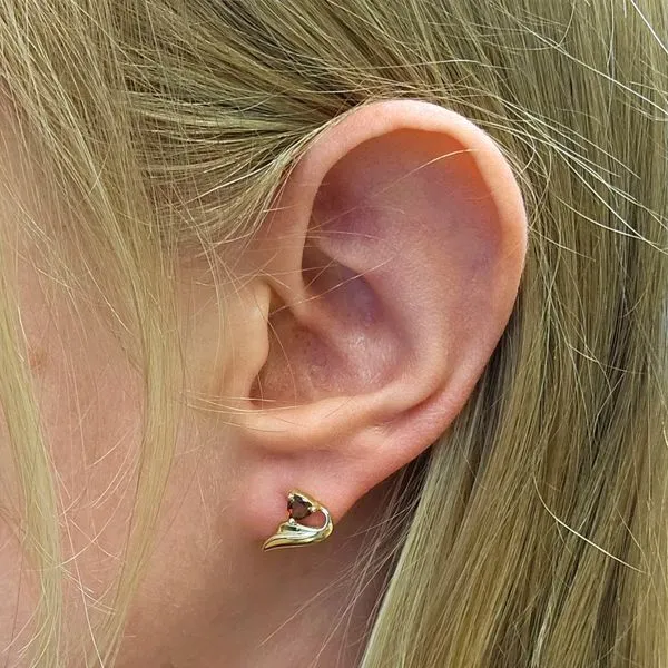 Estate Yellow Gold Red Stone Stud Earrings Image 3 Mark Jewellers La Crosse, WI