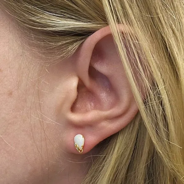 Estate Yellow Gold Synthetic Opal Stud Earrings Image 3 Mark Jewellers La Crosse, WI